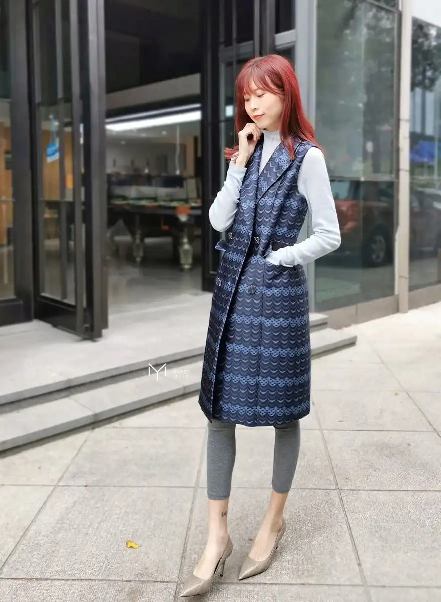 提花几何西装长马甲