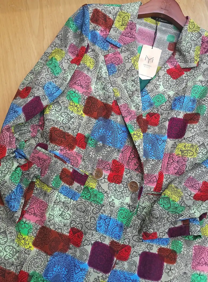 重磅印花个性真丝单粒扣女西装