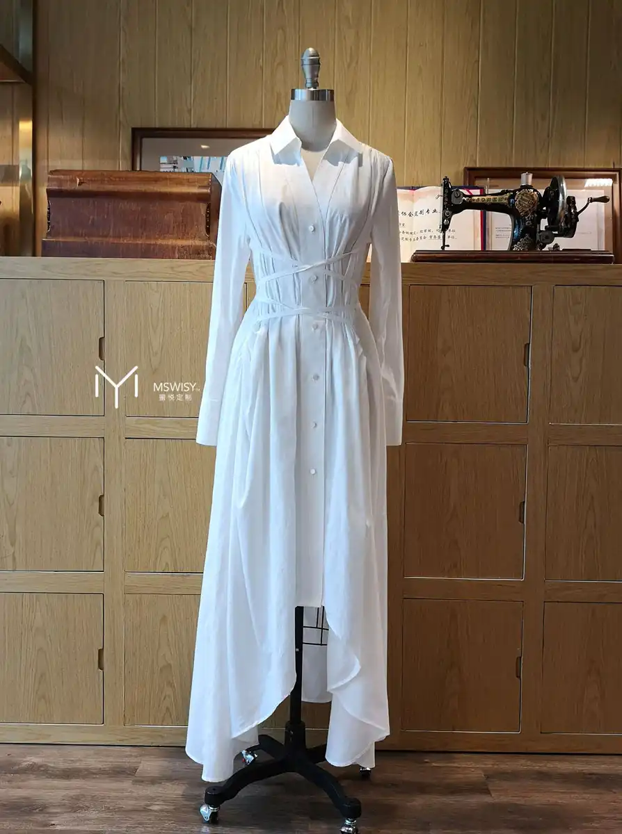 全棉长袖不规则长连衣裙