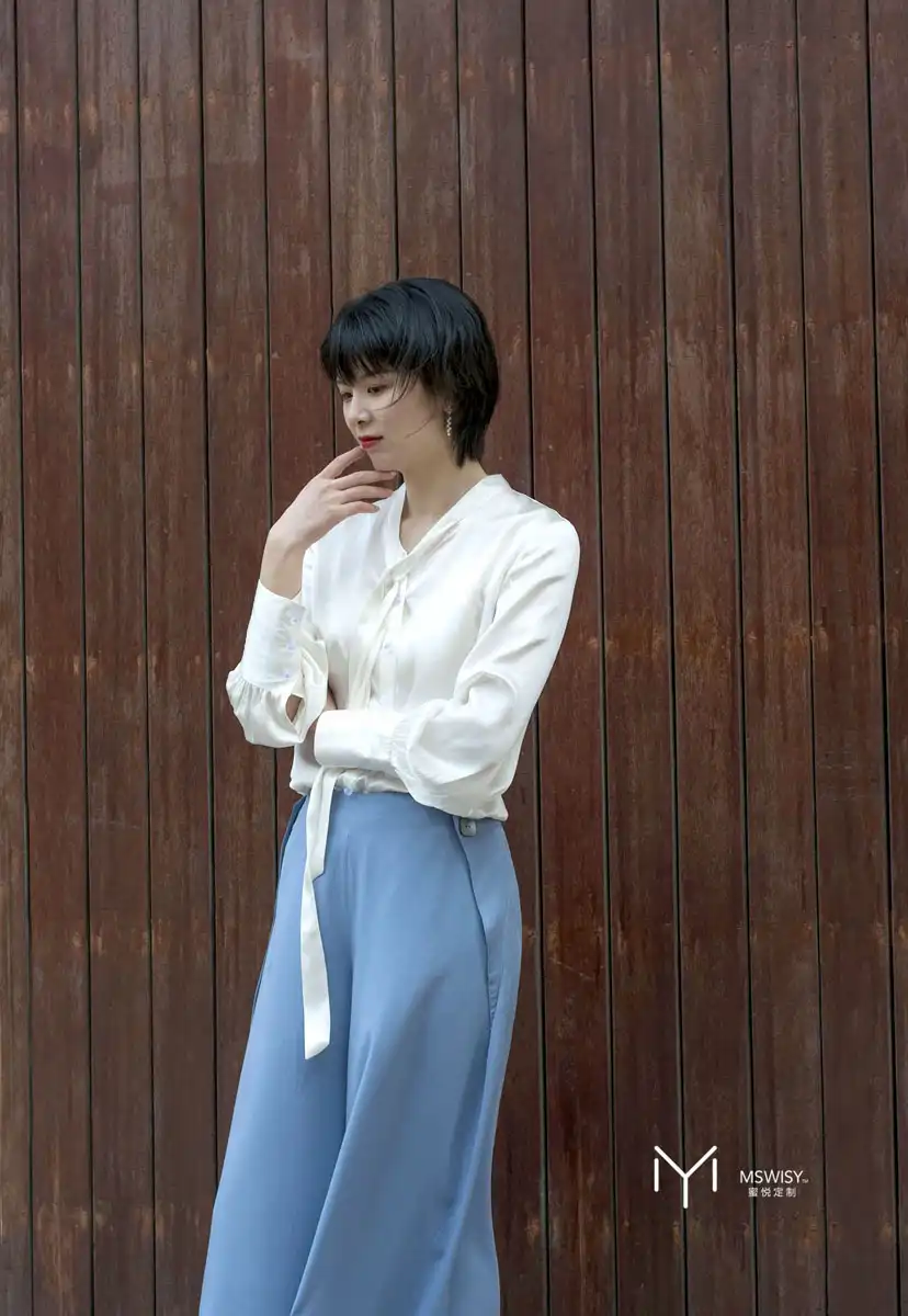 重磅真丝缎飘带衬衣