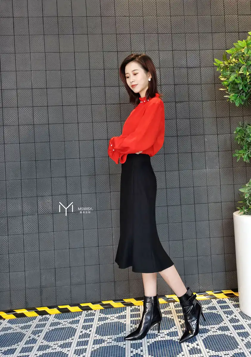 重磅套头木耳边领长袖衬衣