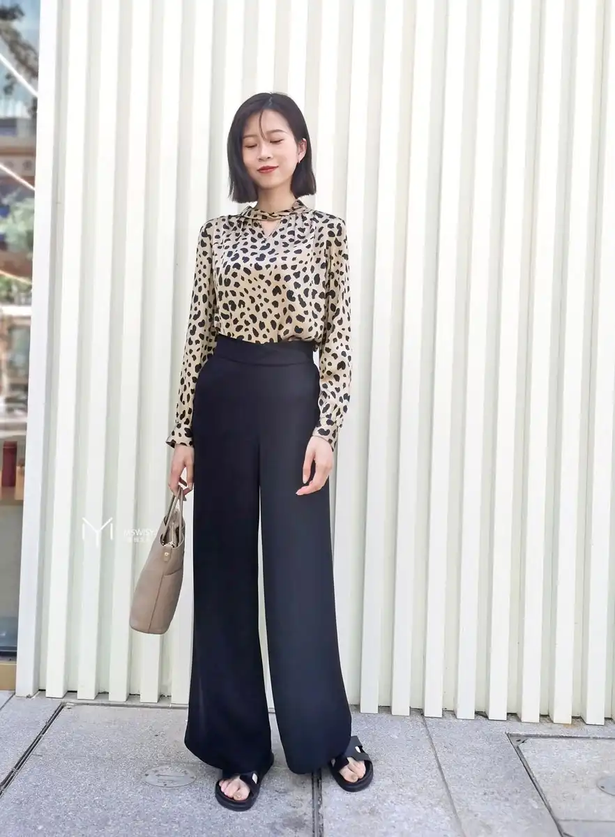 真丝豹纹立领衬衣