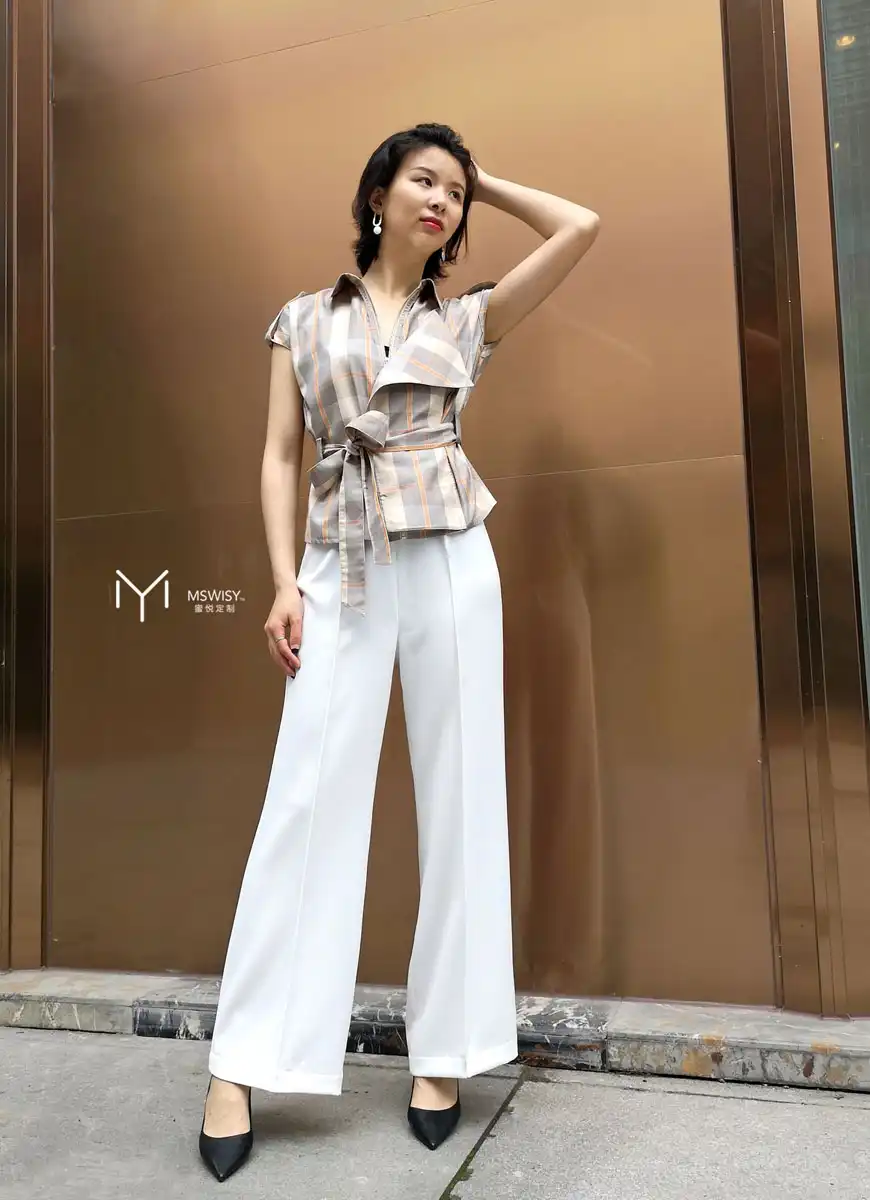 带肩章无袖腰带丝棉上衣