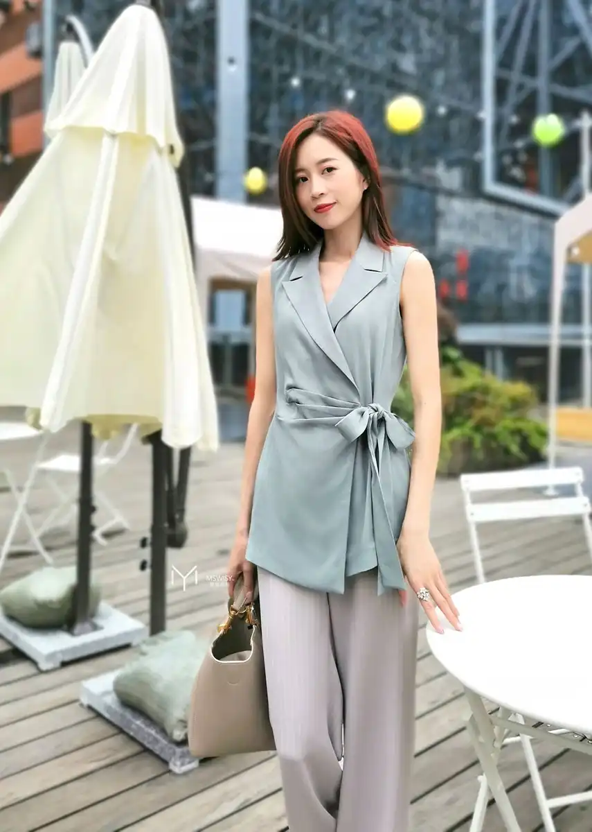 西装无袖侧系带马甲