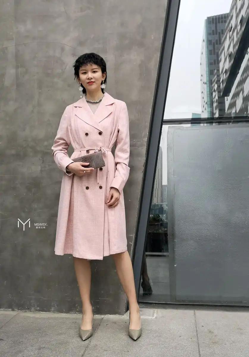 复古麻料西装领风衣